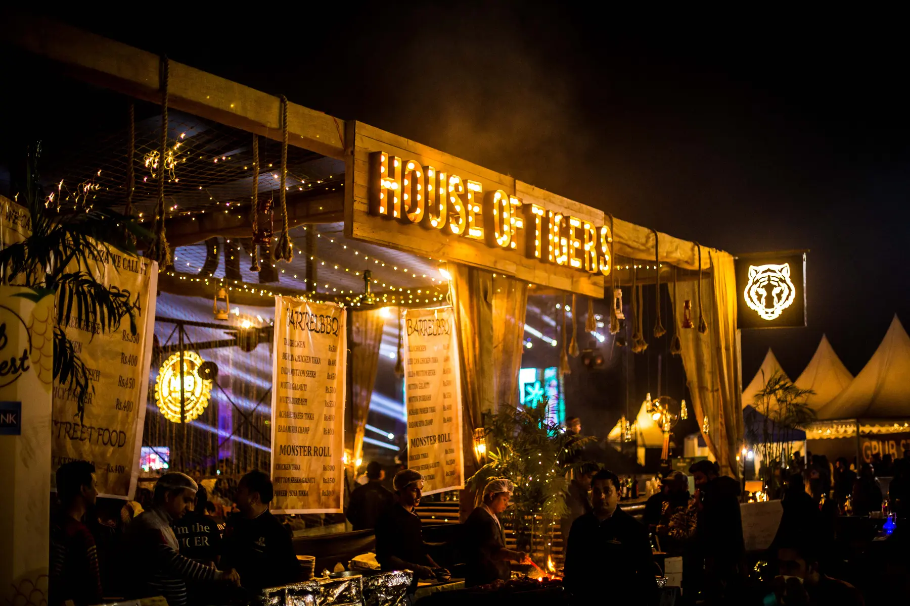 The House of Tigers bar lit up at night